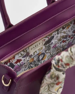 Cross Body Bags|Tote Bags-Fable England Floral Engravings Large Plum Tote