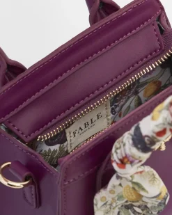 Cross Body Bags|Tote Bags-Fable England Floral Engravings Mini Plum Tote