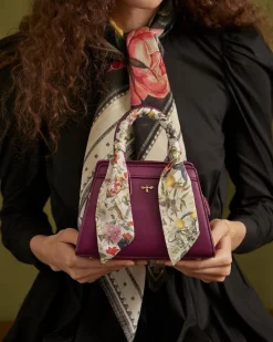 Cross Body Bags|Tote Bags-Fable England Floral Engravings Mini Plum Tote