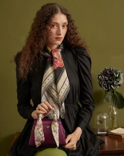 Cross Body Bags|Tote Bags-Fable England Floral Engravings Mini Plum Tote