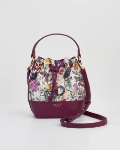 Cross Body Bags-Fable England Floral Engravings Plum Bucket Purse