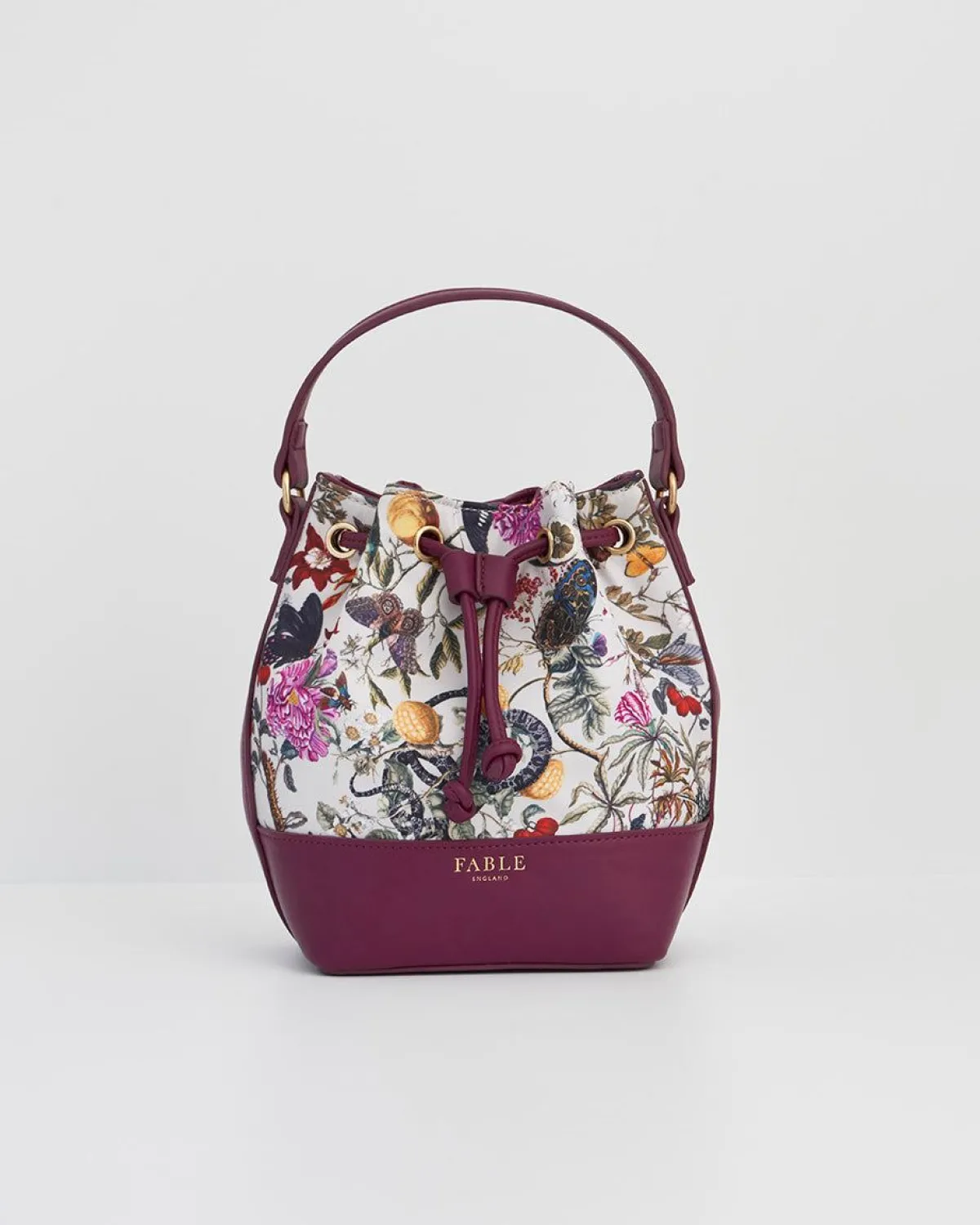 Cross Body Bags-Fable England Floral Engravings Plum Bucket Purse