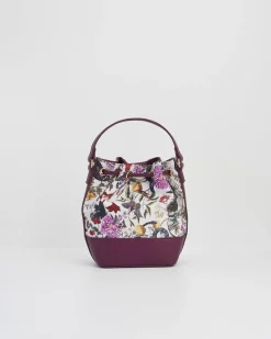 Cross Body Bags-Fable England Floral Engravings Plum Bucket Purse