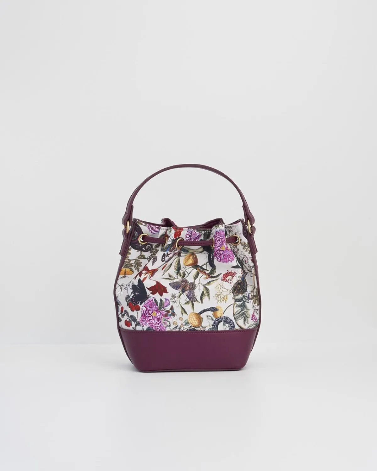 Cross Body Bags-Fable England Floral Engravings Plum Bucket Purse
