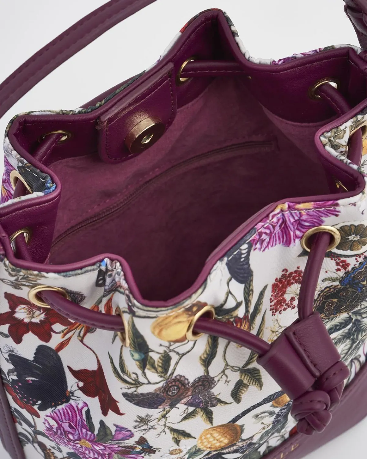 Cross Body Bags-Fable England Floral Engravings Plum Bucket Purse