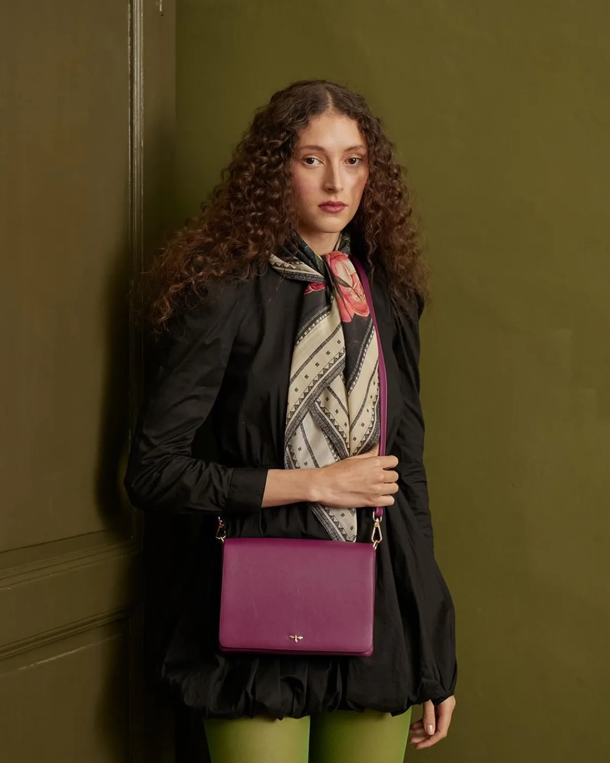 Cross Body Bags-Fable England Floral Engravings Plum Foldover Purse