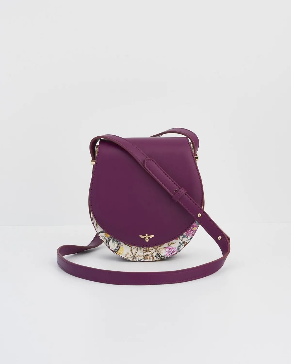 Cross Body Bags-Fable England Floral Engravings Plum Saddle Purse