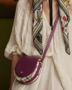 Cross Body Bags-Fable England Floral Engravings Plum Saddle Purse