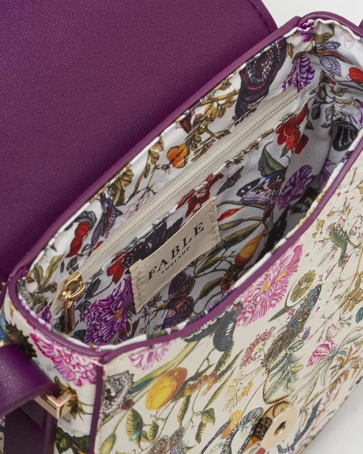 Cross Body Bags-Fable England Floral Engravings Plum Saddle Purse
