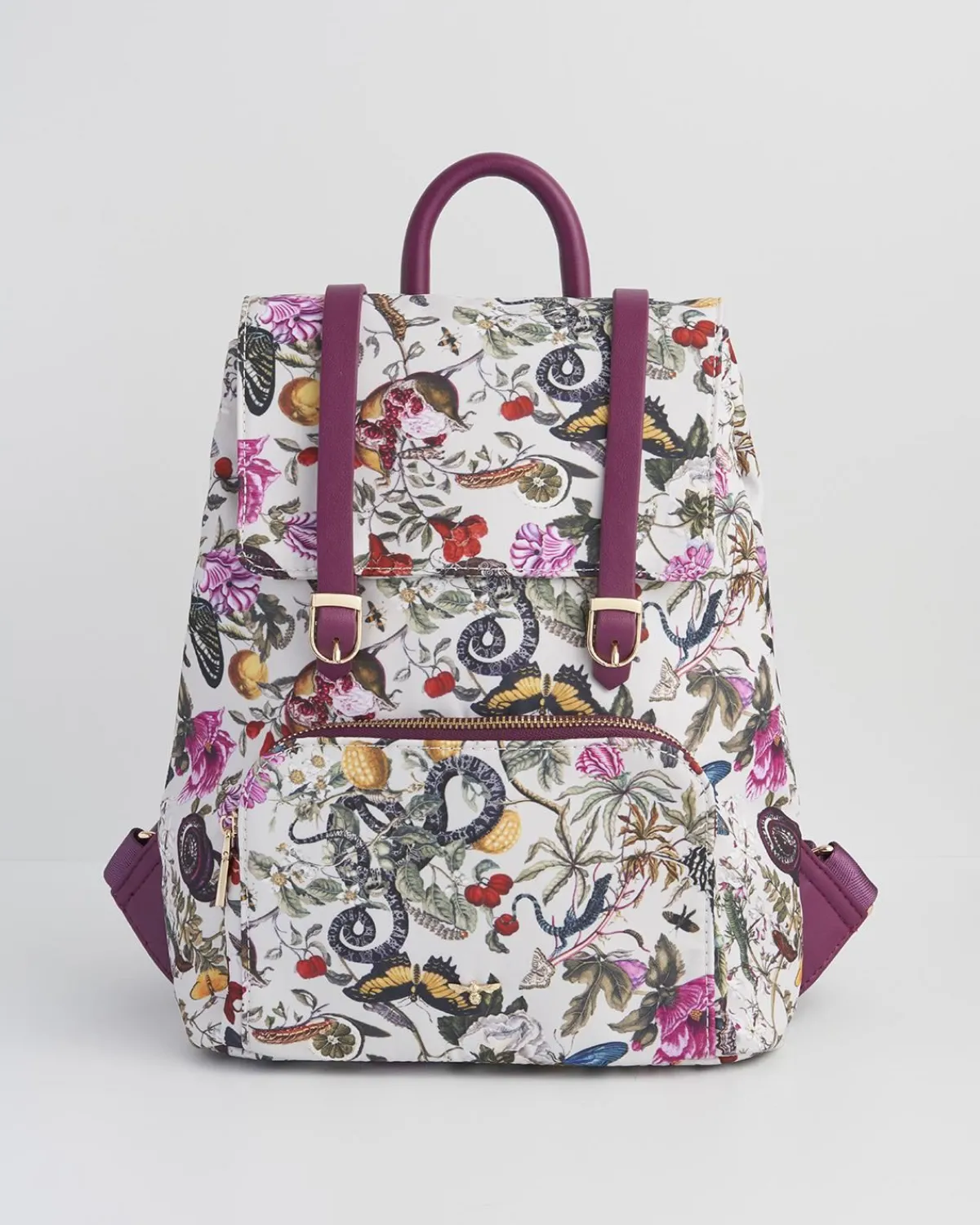 Backpacks-Fable England Floral Engravings Small Plum Backpack