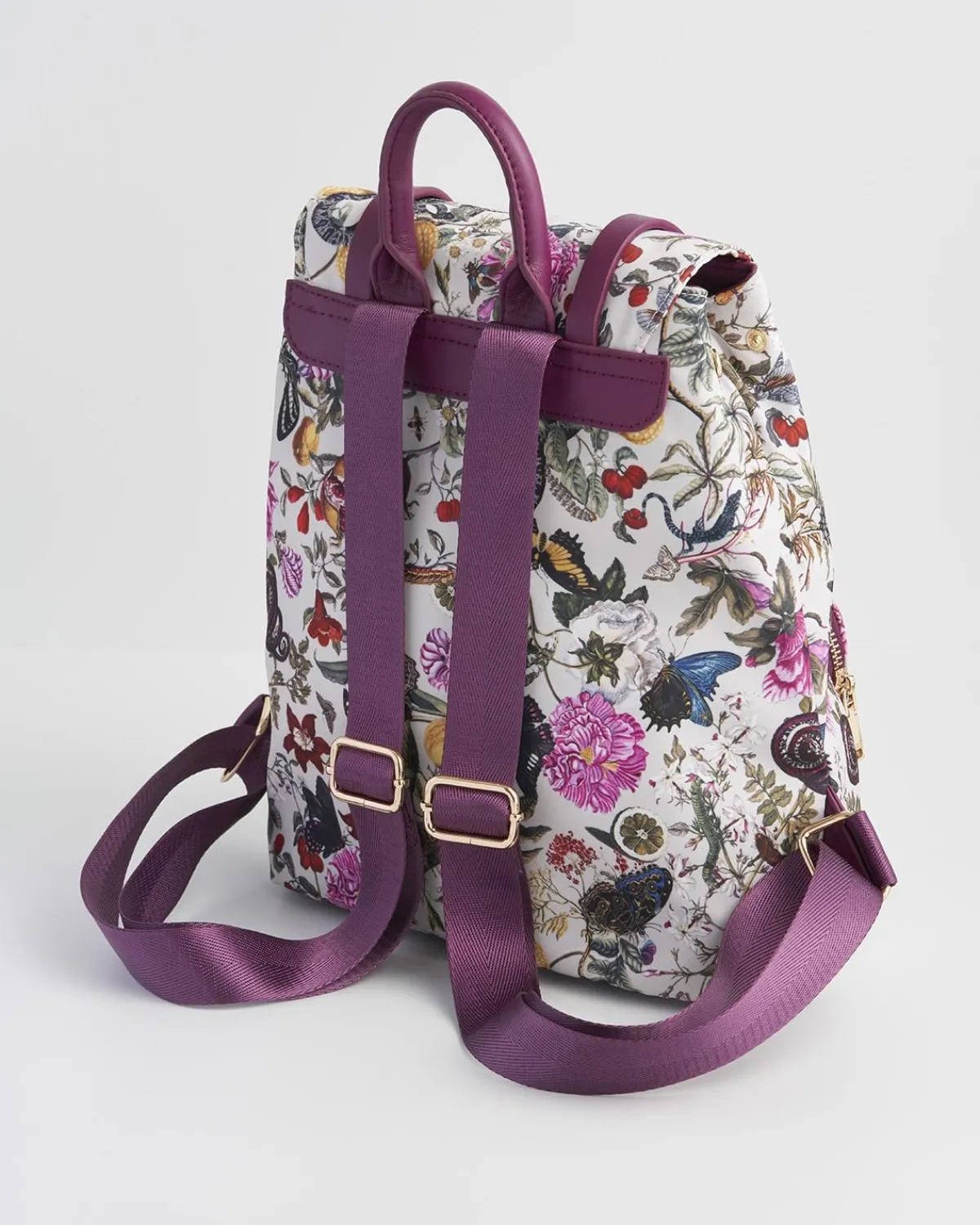 Backpacks-Fable England Floral Engravings Small Plum Backpack