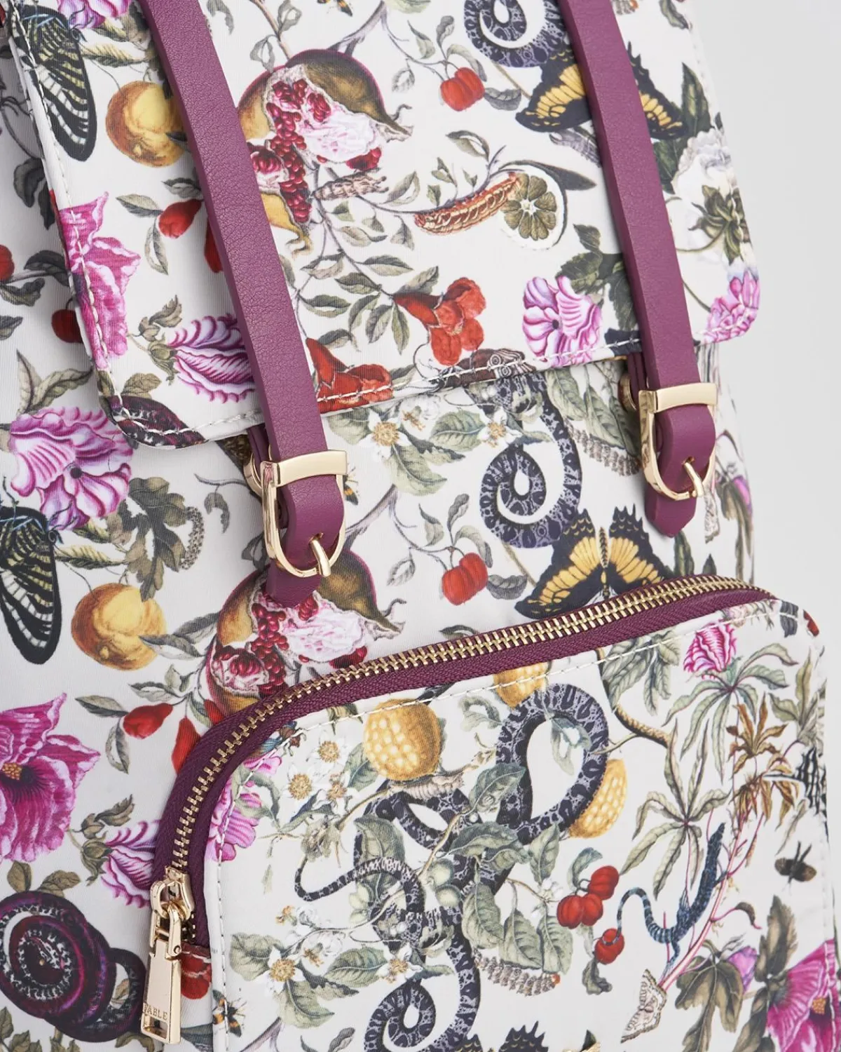 Backpacks-Fable England Floral Engravings Small Plum Backpack