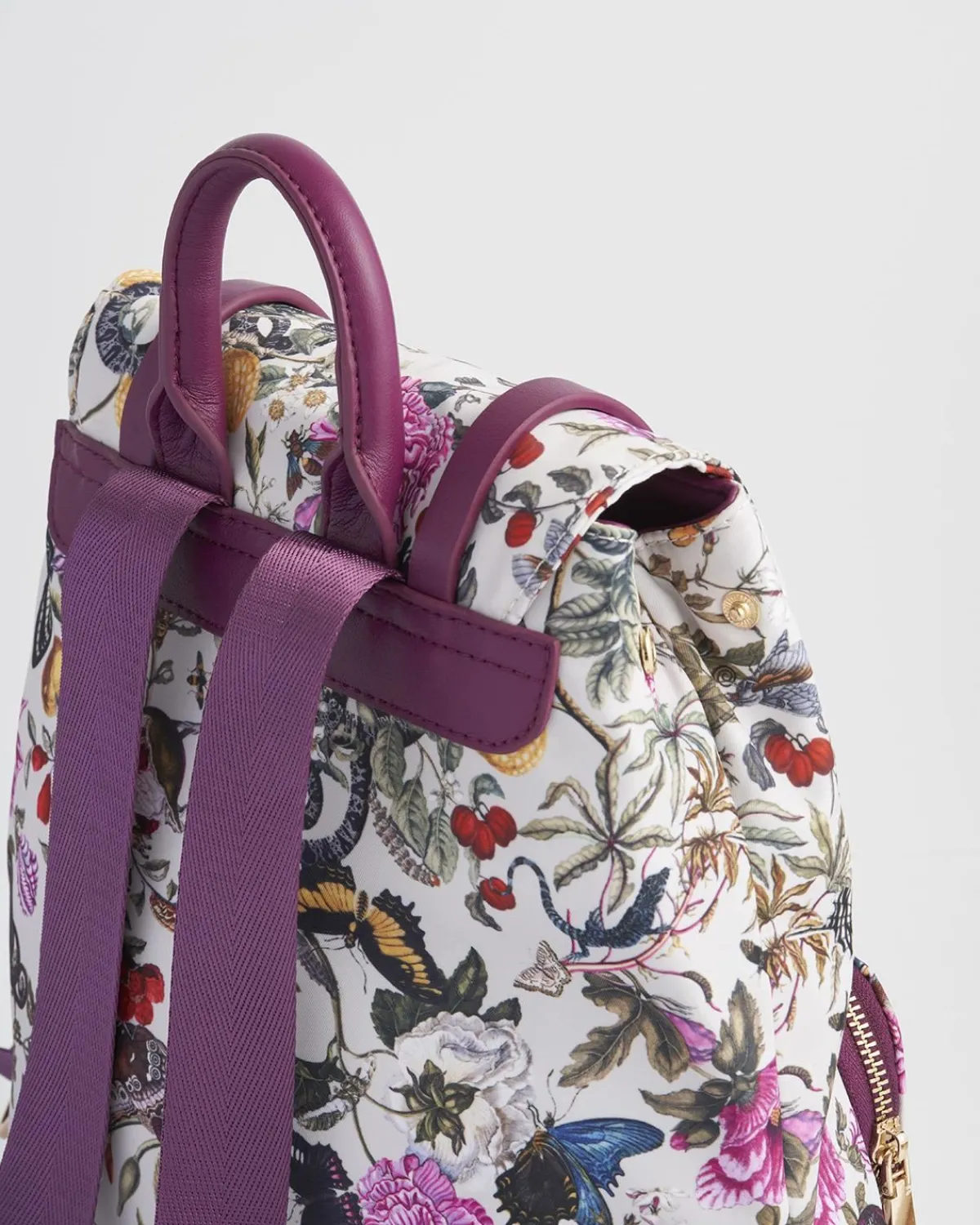 Backpacks-Fable England Floral Engravings Small Plum Backpack