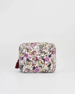 Toiletry Bags|Pouches-Fable England Floral Engravings Velvet Printed Large Cosmetic Bag
