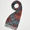 Winter Scarves-Fable England Folksy Fox Teal Scarf with Tassels
