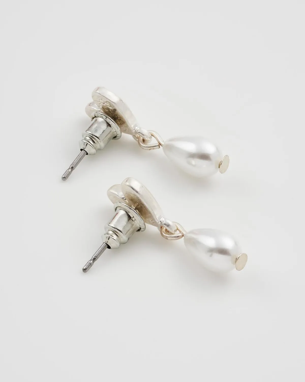Silver Jewelry|Earrings-Fable England Forget Me Not Heart & Pearl Silver Earrings