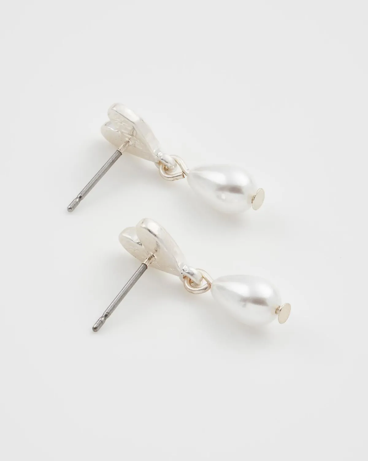 Silver Jewelry|Earrings-Fable England Forget Me Not Heart & Pearl Silver Earrings