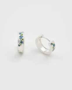 Silver Jewelry|Earrings-Fable England Forget Me Not Silver Mini Hoop Earrings