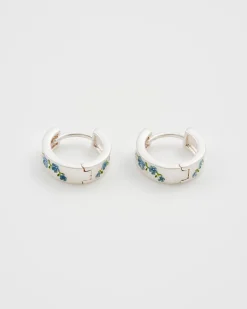 Silver Jewelry|Earrings-Fable England Forget Me Not Silver Mini Hoop Earrings