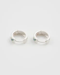 Silver Jewelry|Earrings-Fable England Forget Me Not Silver Mini Hoop Earrings