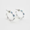 Silver Jewelry|Earrings-Fable England Forget Me Not Silver Stud Hoop Earrings