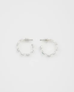 Silver Jewelry|Earrings-Fable England Forget Me Not Silver Stud Hoop Earrings