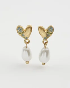 Earrings-Fable England Forget-Me-Not Heart & Pearl Earrings