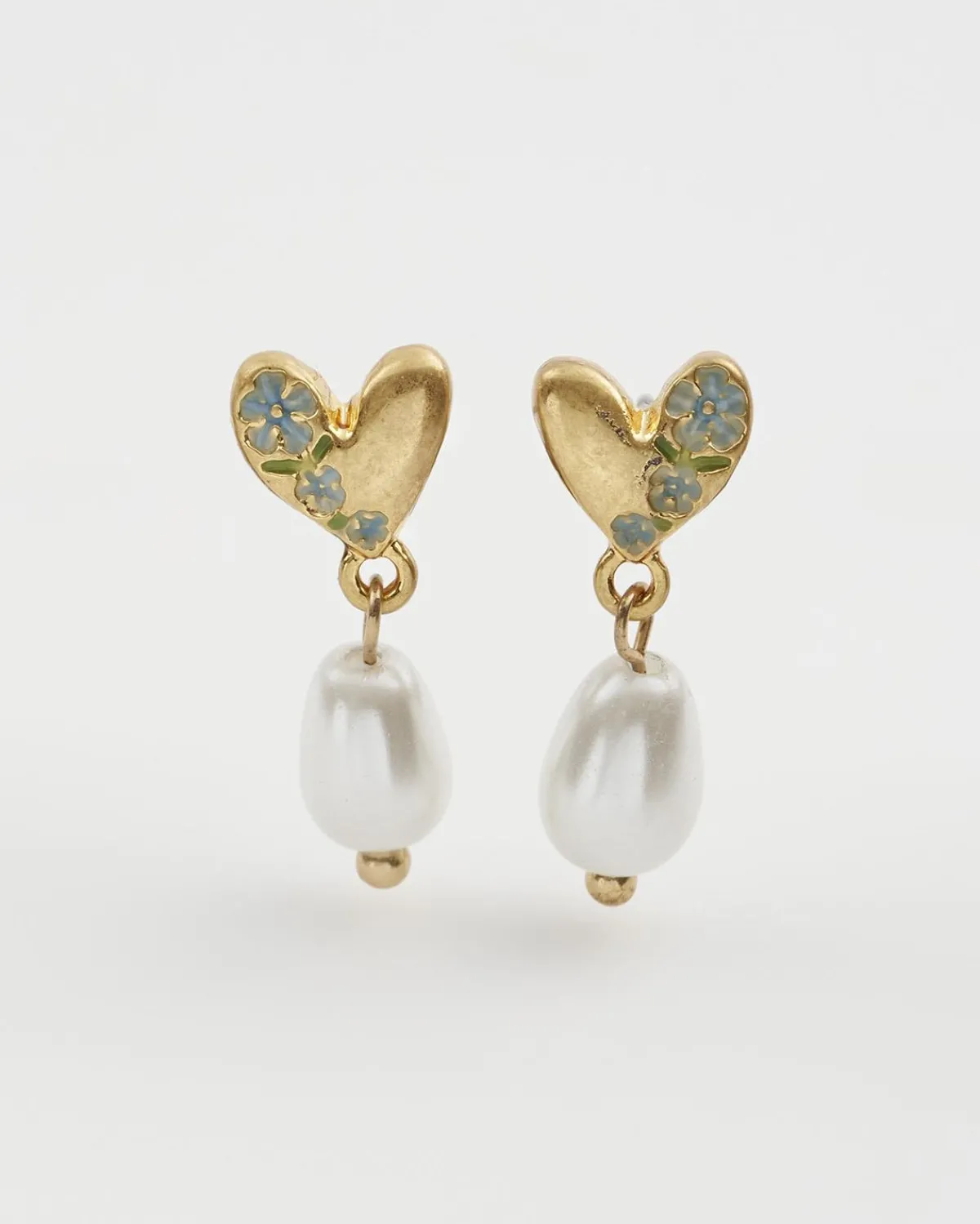 Earrings-Fable England Forget-Me-Not Heart & Pearl Earrings