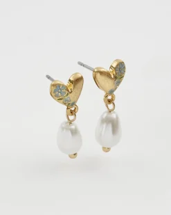 Earrings-Fable England Forget-Me-Not Heart & Pearl Earrings