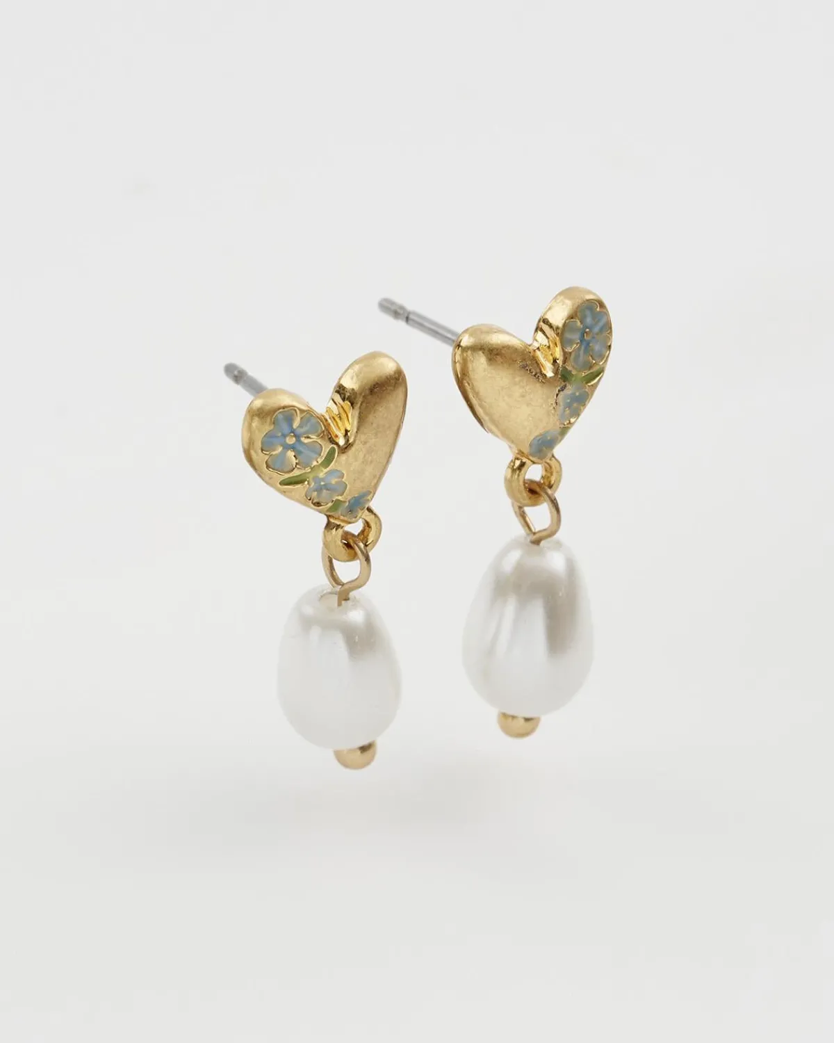 Earrings-Fable England Forget-Me-Not Heart & Pearl Earrings