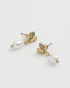 Earrings-Fable England Forget-Me-Not Heart & Pearl Earrings