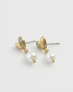 Earrings-Fable England Forget-Me-Not Heart & Pearl Earrings
