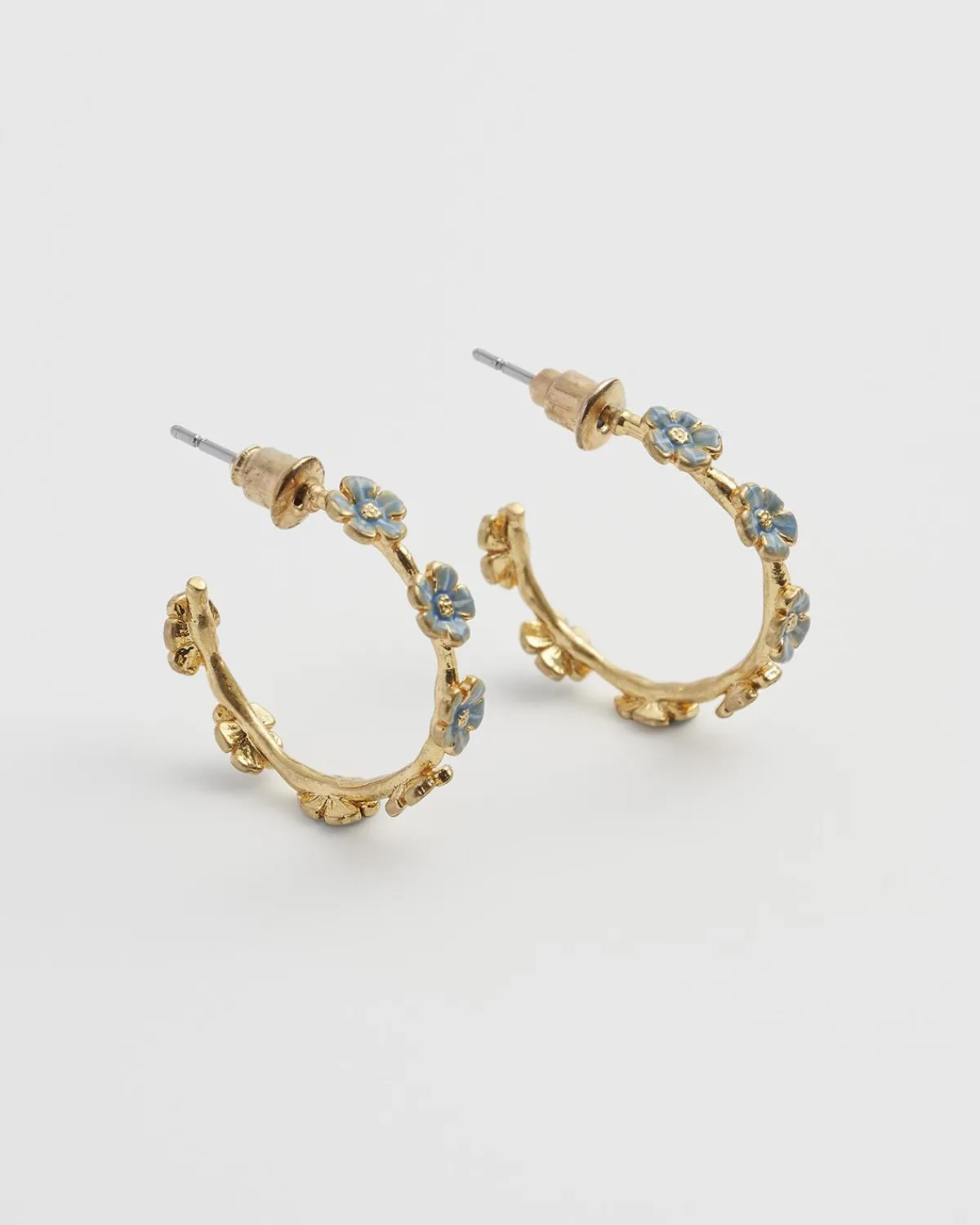 Earrings-Fable England Forget-Me-Not Stud Hoop Earrings
