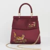 Clutch & Evening Bags|Tote Bags-Fable England Fox & Mushroom Burgundy Embroidered Satin Tote