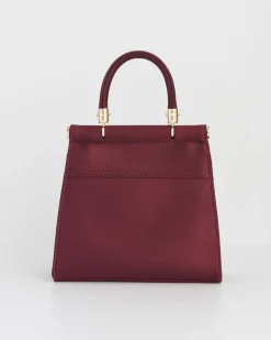 Clutch & Evening Bags|Tote Bags-Fable England Fox & Mushroom Burgundy Embroidered Satin Tote