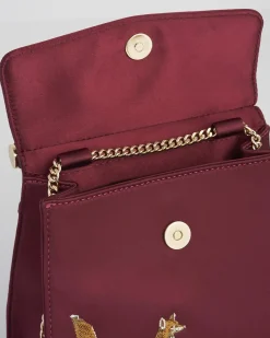 Clutch & Evening Bags|Tote Bags-Fable England Fox & Mushroom Burgundy Embroidered Satin Tote
