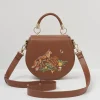 Cross Body Bags|Embroidered Bags-Fable England Fox & Pumpkin Tan Embroidered Saddle Purse