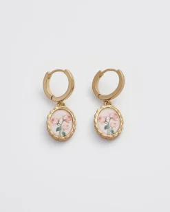 Earrings-Fable England Framed Roses Huggies