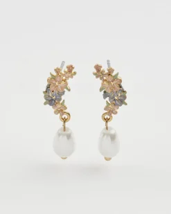 Earrings-Fable England Hibiscus & Pearl Earrings