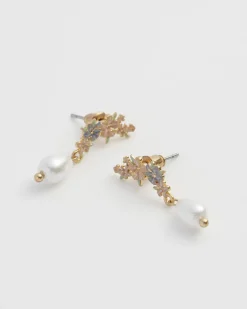 Earrings-Fable England Hibiscus & Pearl Earrings