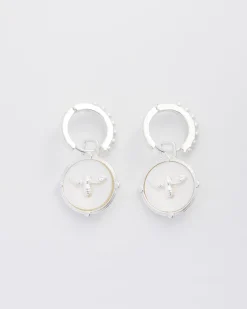 Silver Jewelry|Earrings-Fable England Honey Bee & Pearl Huggie Earrings Silver