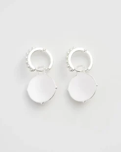 Silver Jewelry|Earrings-Fable England Honey Bee & Pearl Huggie Earrings Silver
