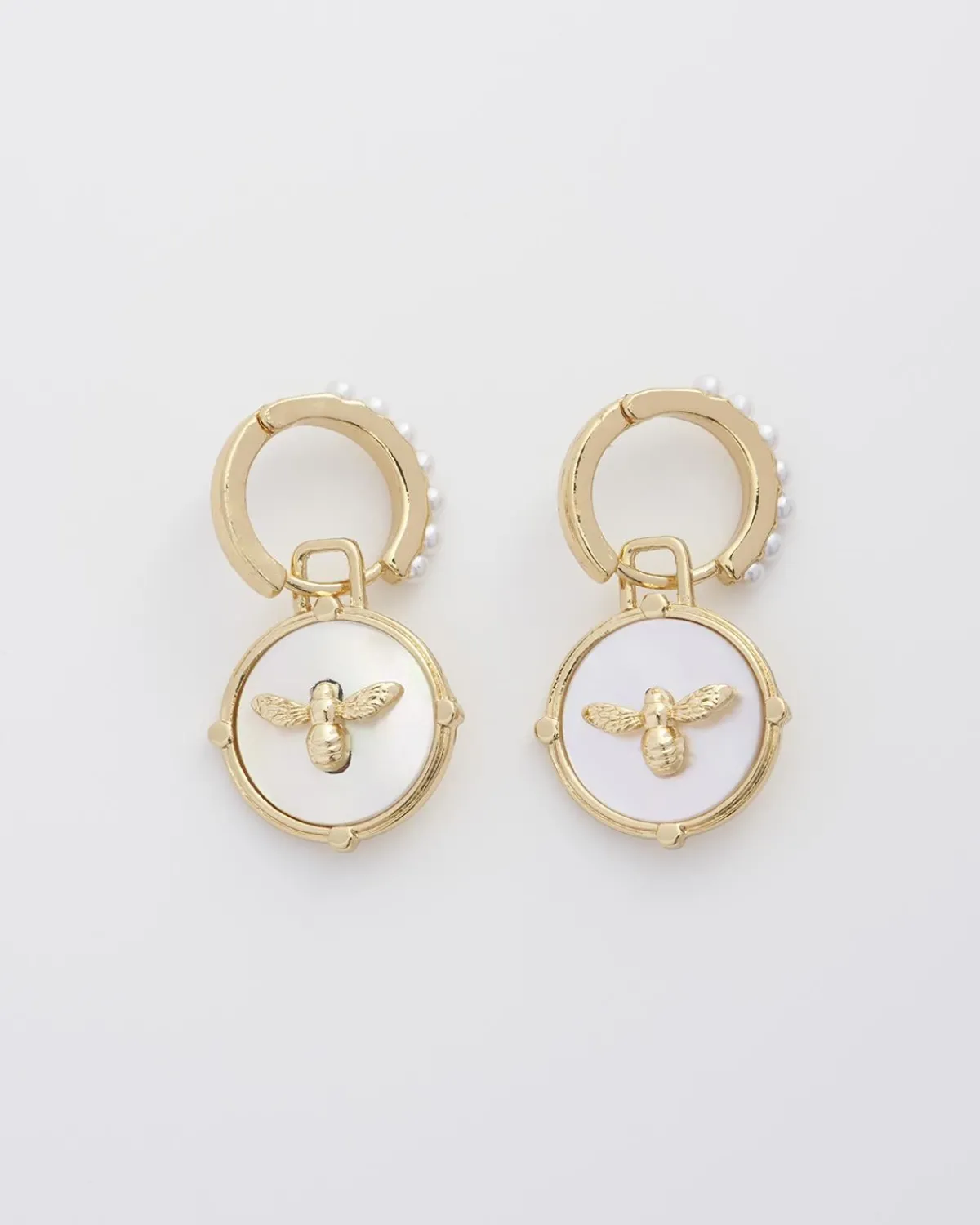 Earrings-Fable England Honey Bee & Pearl Huggie Earrings