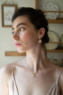 Earrings-Fable England Honey Bee & Pearl Huggie Earrings