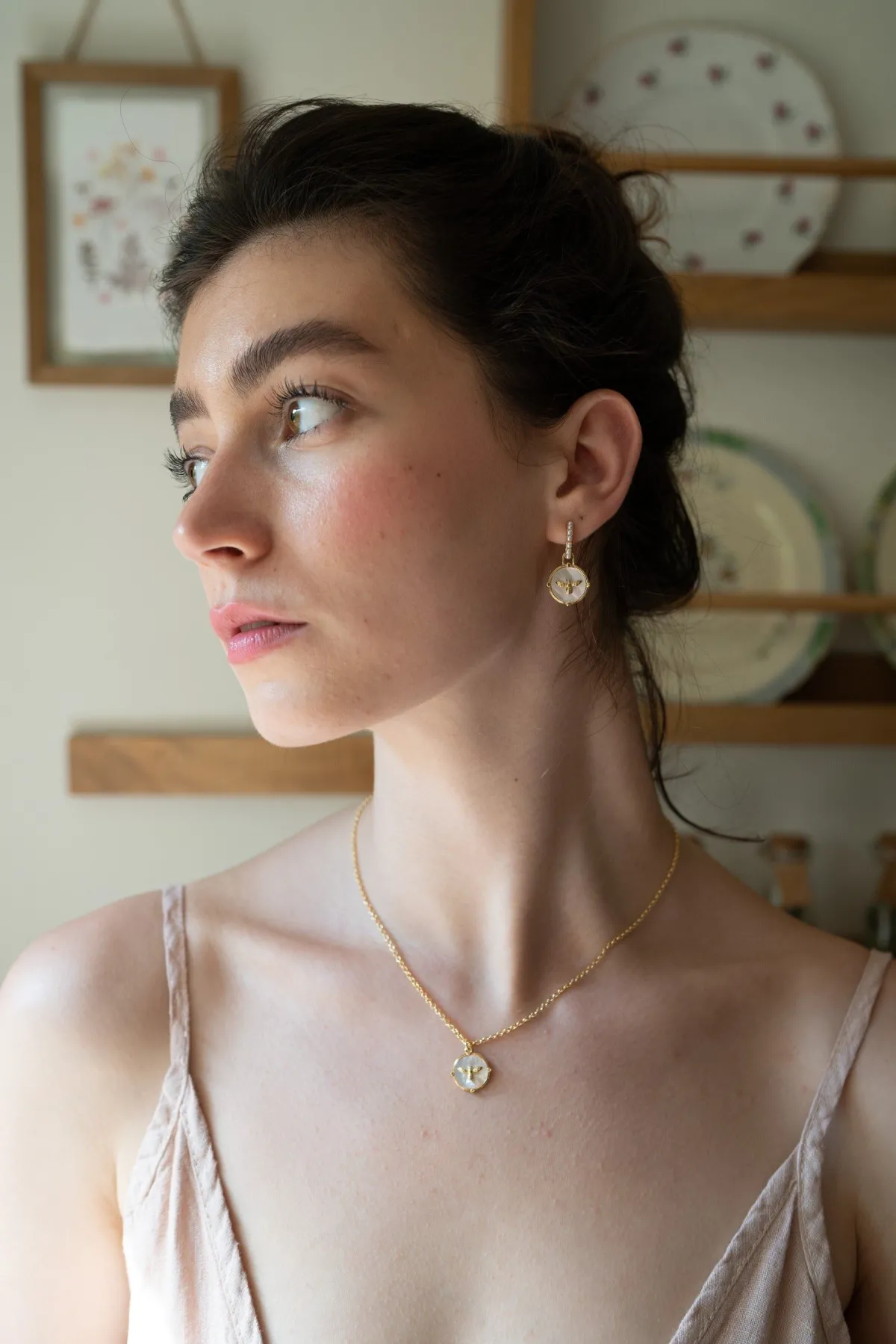 Earrings-Fable England Honey Bee & Pearl Huggie Earrings
