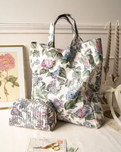 Makeup Bags-Fable England Hydrangea Small Quilted Makeup Bag