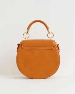 Cross Body Bags-Fable England Liberty Saddle bag Tan Vegan Leather