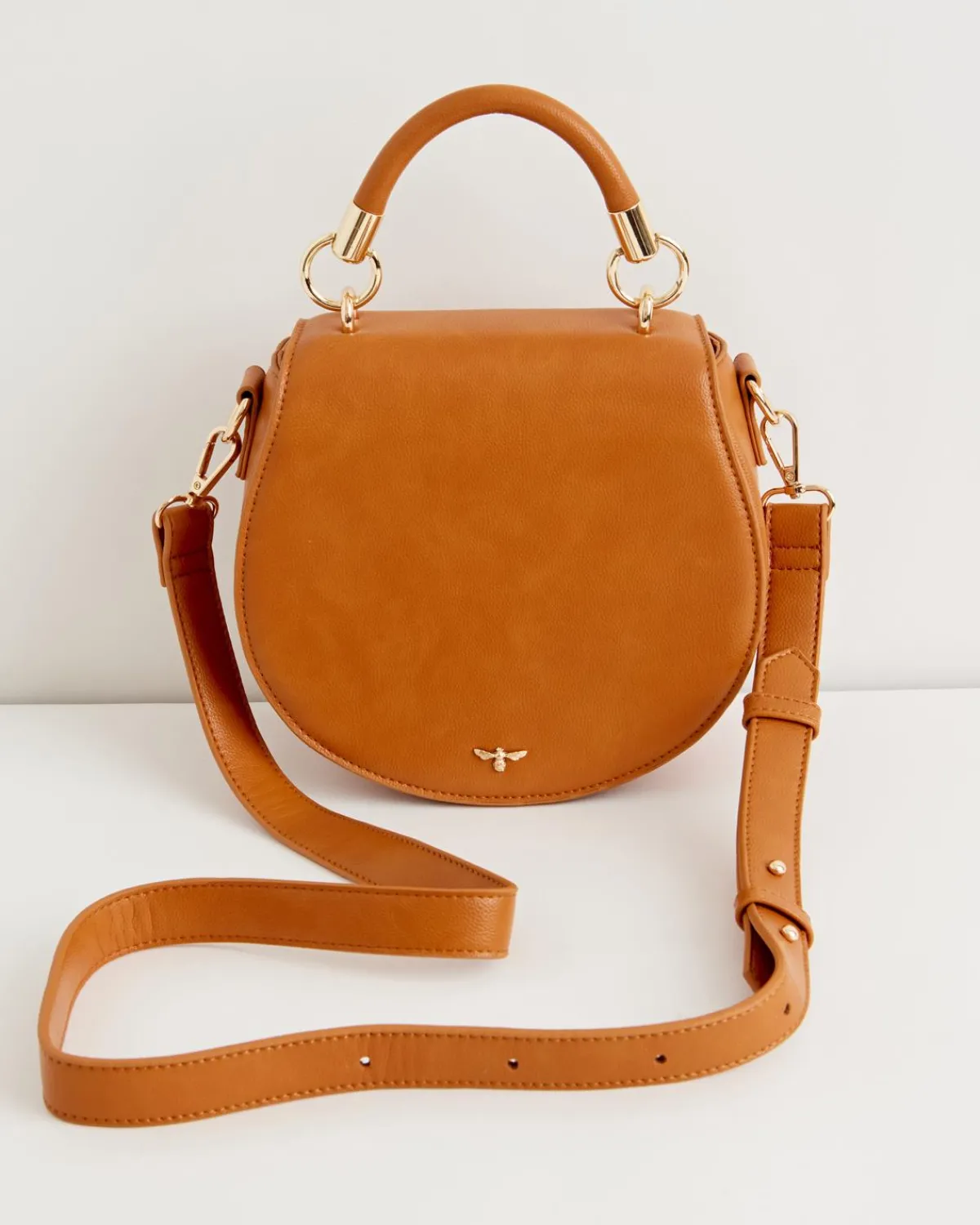 Cross Body Bags-Fable England Liberty Saddle bag Tan Vegan Leather