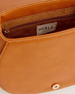 Cross Body Bags-Fable England Liberty Saddle bag Tan Vegan Leather
