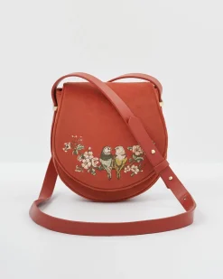 Cross Body Bags|Embroidered Bags-Fable England Lovebirds Saddle Purse